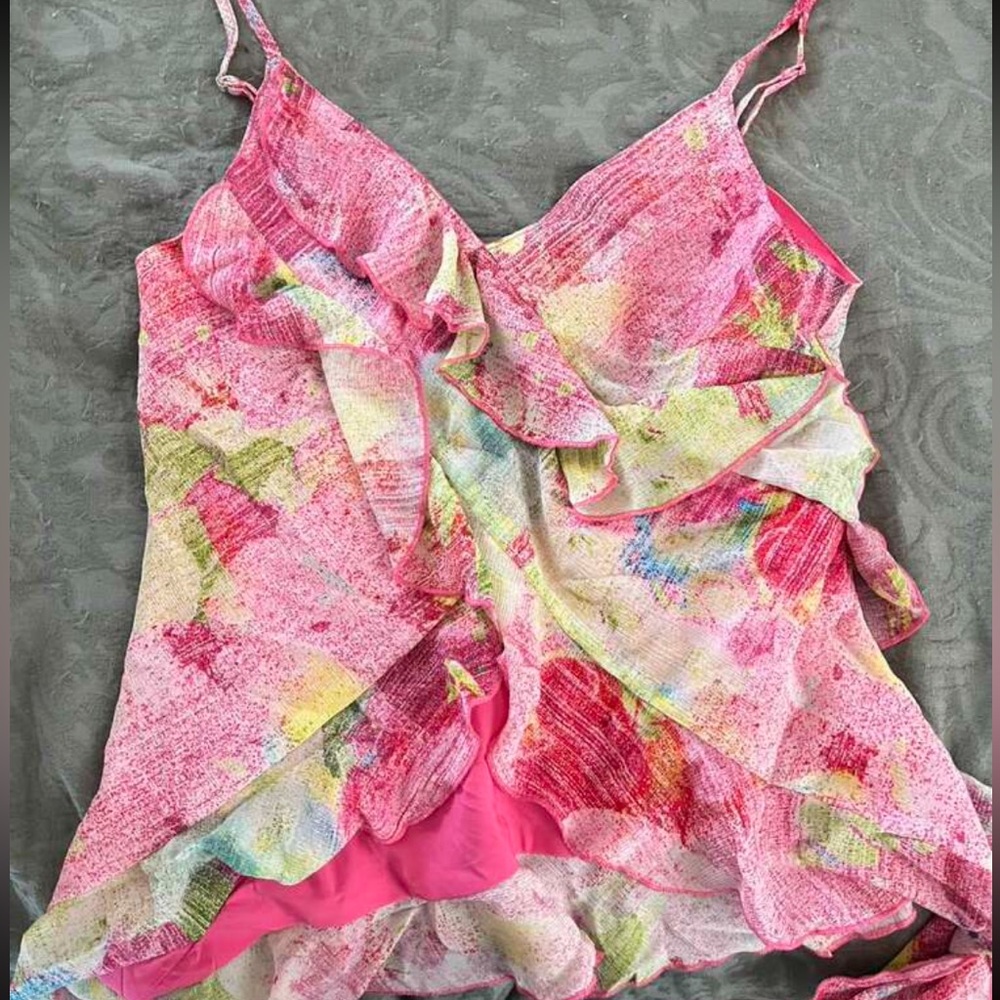 Colorblock Ruffle Trim Summer Vacation Cami Top